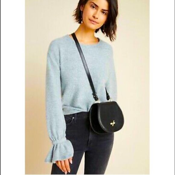 eri + ali Tops - Anthropologie Eri + Ali Sasha Hacci Top Medium Gray SOFT Ruffle sleeve